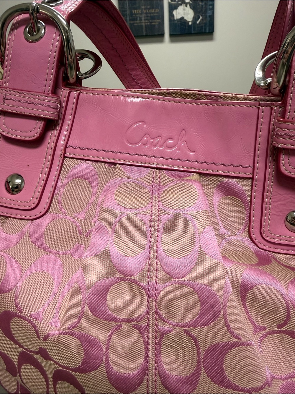 2010 Coach Pink Soho Signature Canvas Tote with Leather Trim - Picture 2 of 14